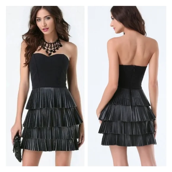 bebe Black Strapless Tiered Mini Dress - Picture 1 of 15